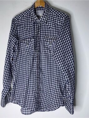 vintage rockmount ranch wear Blue White Check Pearl Snap Down Rockabilly M